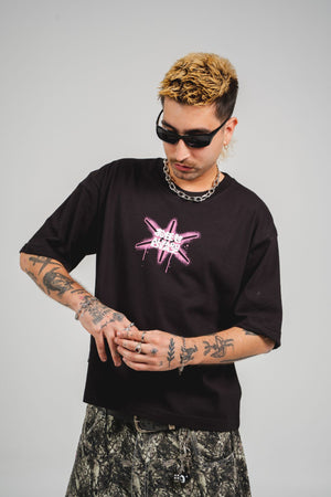 Camiseta Omakase CHILL oversize ivory — algodón peruano 250gr con estampado pulpo y kanjis japoneses en serigrafía rojo y negro, streetwear hecho en Colombia