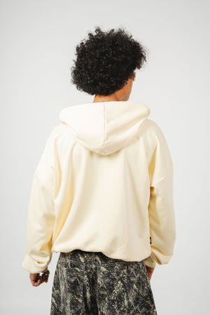 Hoodie con cierre Chill Spinas CHILL amarillo oversize unisex 330gr — algodón con logo espinas rosado en serigrafía alto relieve, streetwear minimalista hecho en Colombia