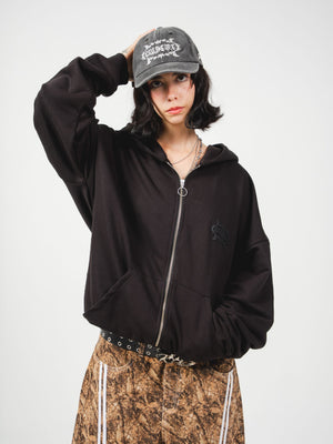 Hoodie con cierre Chillcore CHILL negro oversize unisex 330gr — algodón con logo en serigrafía alto relieve, hoodie minimalista hecho en Colombia