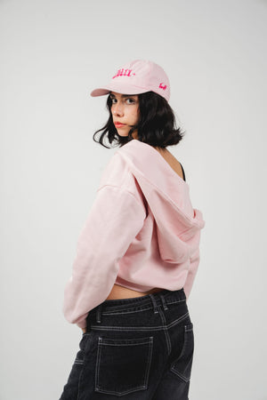 Hoodie con cierre CHILL pink rosado cropped 330gr — algodón con logo Chill script en serigrafía, hoodie femenino streetwear hecho en Colombia