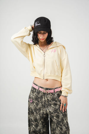 Hoodie con cierre Faith CHILL vinotinto cropped 330gr — algodón con logo Chill script en serigrafía, hoodie femenino streetwear hecho en Colombia