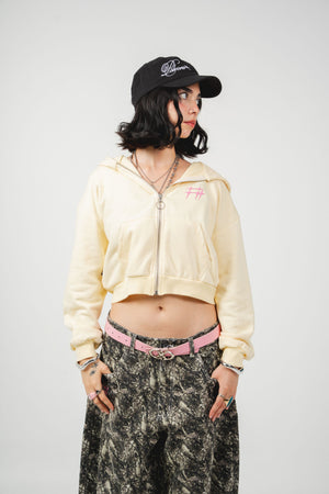 Hoodie con cierre Faith CHILL vinotinto cropped 330gr — algodón con logo Chill script en serigrafía, hoodie femenino streetwear hecho en Colombia