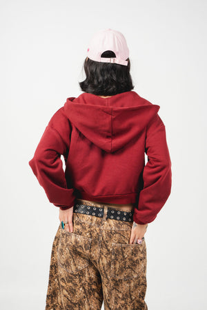 Hoodie con cierre Faith CHILL vinotinto cropped 330gr — algodón con logo Chill script en serigrafía, hoodie femenino streetwear hecho en Colombia